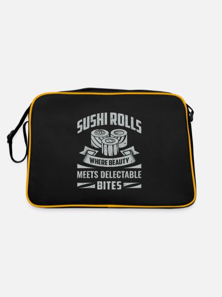 Sushi Japan Essen Sushi-Mahlzeit - Retro Tasche - Schwarz/Gold - Hinten