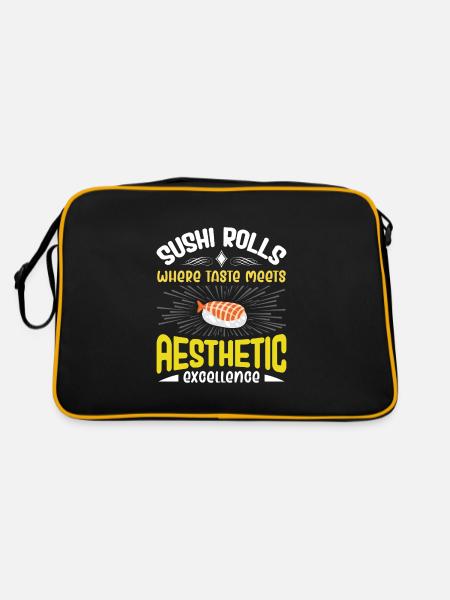 Sushi Japan Essen Sushi-Mahlzeit - Retro Tasche - Schwarz/Gold - Hinten