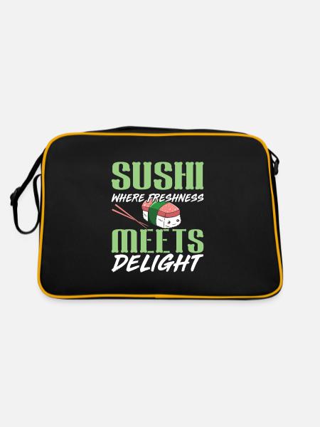Sushi Japan Essen Sushi-Mahlzeit - Retro Tasche - Schwarz/Gold - Hinten