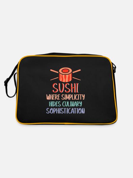 Sushi Japan Essen Sushi-Mahlzeit - Retro Tasche - Schwarz/Gold - Hinten