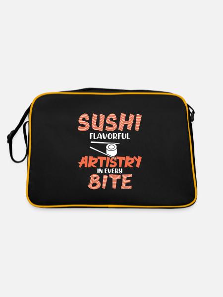 Sushi Japan Essen Sushi-Mahlzeit - Retro Tasche - Schwarz/Gold - Hinten