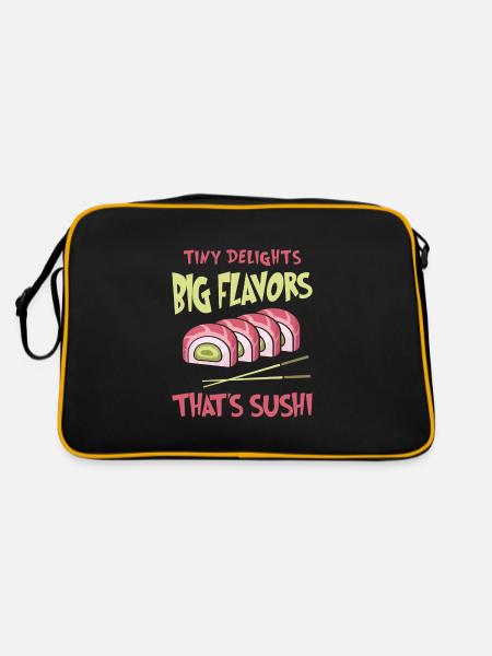 Sushi Japan Essen Sushi-Mahlzeit - Retro Tasche - Schwarz/Gold - Hinten