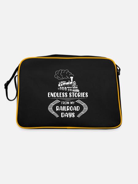 Eisenbahn Zugführer Rente Rentner Zug - Retro Tasche - Schwarz/Gold - Hinten