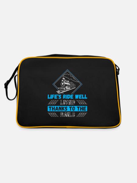 Eisenbahn Zugführer Rente Rentner Zug - Retro Tasche - Schwarz/Gold - Hinten