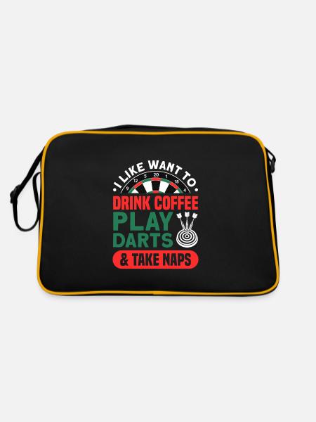 Dart Dartspieler Dartspiel Herren - Retro Tasche - Schwarz/Gold - Hinten