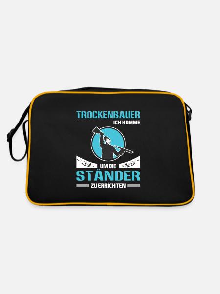 Trockenbau Trockenbauer Trockenbaumonteur Geschenk - Retro Tasche - Schwarz/Gold - Hinten