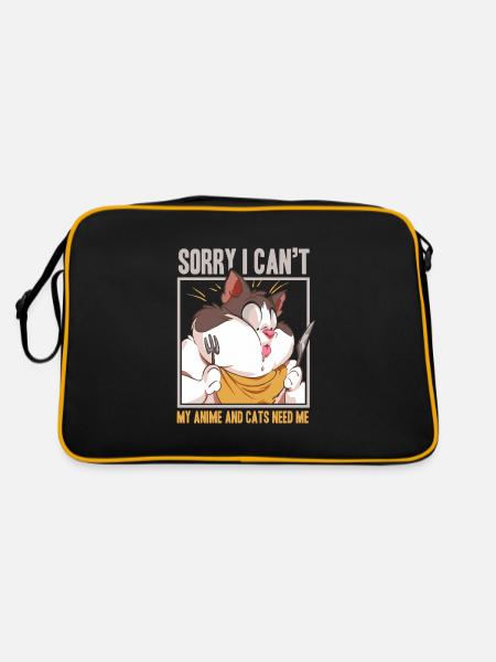Anime Manga Otaku Kawaii Katzen Katze Kätzchen - Retro Tasche - Schwarz/Gold - Hinten
