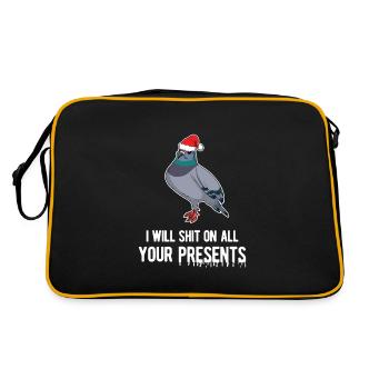 Frohe Weihnachten Santa Pigeon Pet Bird Holiday Art - Retro Tasche - Schwarz/Gold - Hinten