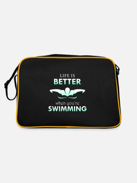 Schwimmen Schwimmen Schwimmer Geschenk - Retro Tasche - Schwarz/Gold - Hinten