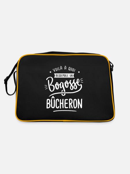 bogosse bûcheron cadeau humour bucheron fôret - Sac Retro - noir/or - Dos