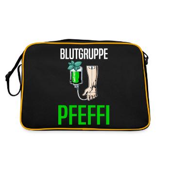 Blutgruppe Pfeffi - Suff Saufen Pfefferminzlikör - Retro Tasche - Schwarz/Gold - Hinten