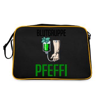 Blutgruppe Pfeffi - Suff Saufen Pfefferminzlikör - Retro Tasche - Schwarz/Gold - Hinten