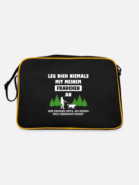 Hund Hundemama Hunde Gassi Frauchen - Retro Tasche - Schwarz/Gold - Hinten