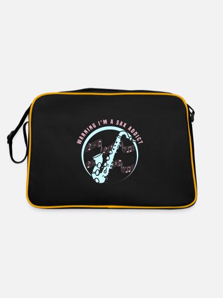 Warning I'm a sax addict - Retro Tasche - Schwarz/Gold - Hinten