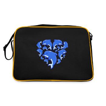 Herz Delfin - Retro Tasche - Schwarz/Gold - Hinten