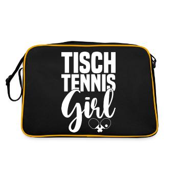 Table tennis girl saying with table tennis bat - Retro Bag - black/gold - Back