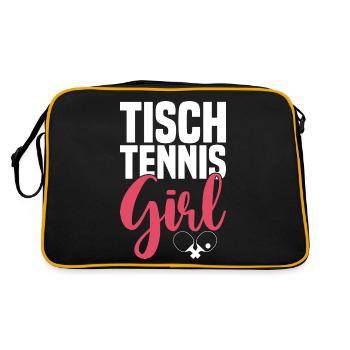 Table tennis girl saying with table tennis bat - Retro Bag - black/gold - Back