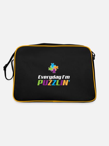 Alltagssprüche für Puzzle-Fans - Retro Tasche - Schwarz/Gold - Hinten