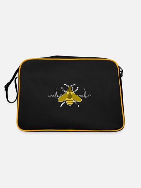 Heartbeat Biene - Retro Tasche - Schwarz/Gold - Hinten