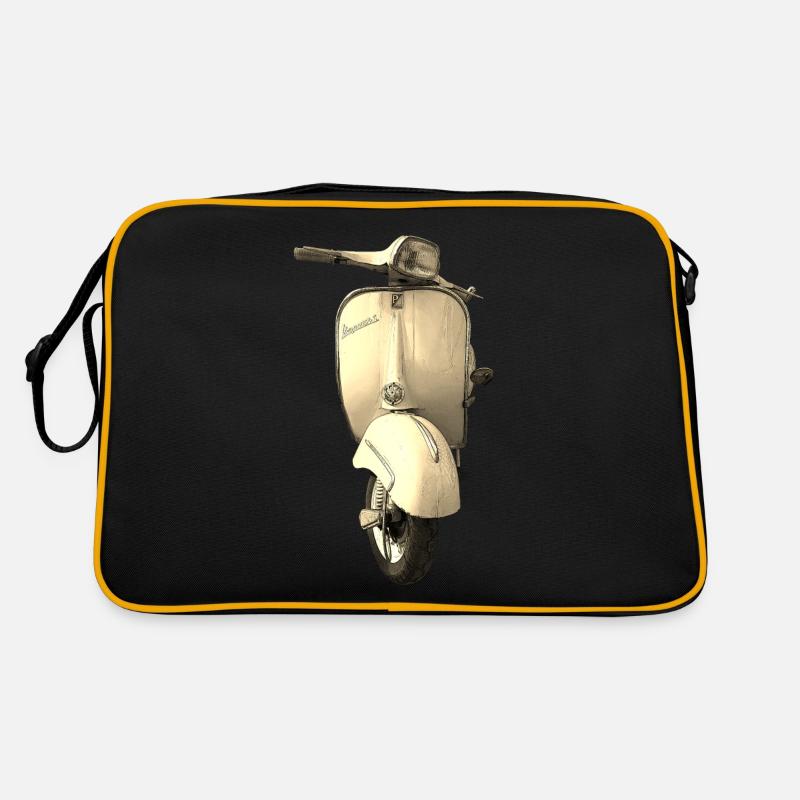 Cremefarbener Retro-Roller - Retro Tasche - Schwarz/Gold