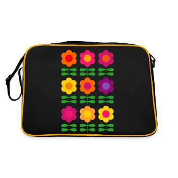 Retro Blume 60er 70er Jahre Vintage HippieFlower - Retro Tasche - Schwarz/Gold - Hinten