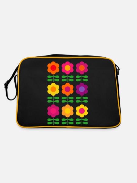 Retro Blume 60er 70er Jahre Vintage HippieFlower - Retro Tasche - Schwarz/Gold - Hinten