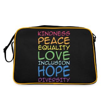 KINDNESS, PEACE, EQUALITY, INCLUSION, , DIVERSITY, - Retro Tasche - Schwarz/Gold - Hinten