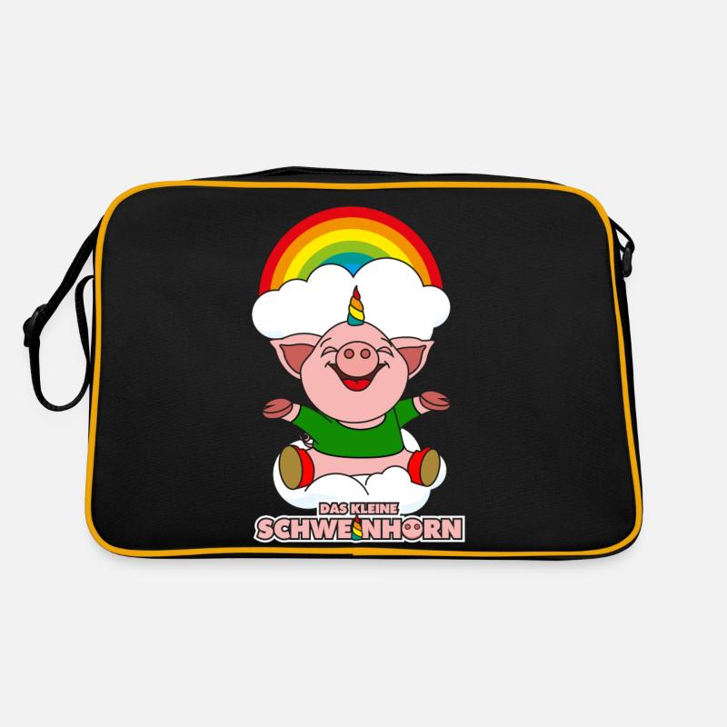 Das kleine Schweinhorn Regenbogen - Retro Tasche - Schwarz/Gold