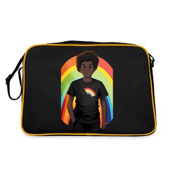 Regenbogen und Kind - Retro Tasche - Schwarz/Gold - Hinten