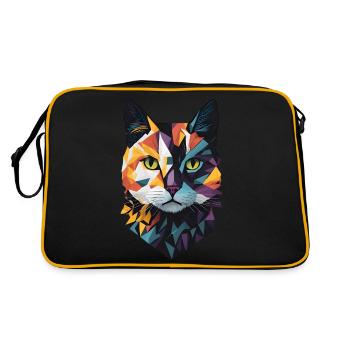 Farbenfroher geometrischer Katzenkopf - Retro Tasche - Schwarz/Gold - Hinten