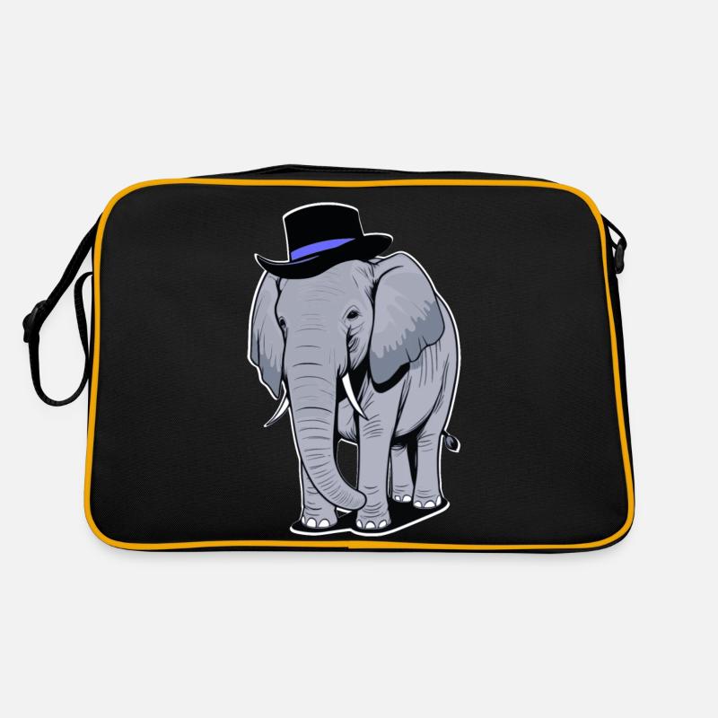Éléphant au chapeau - Sac Retro - noir/or