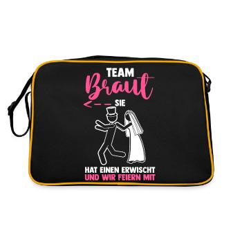 Braut Hochzeit Heiraten Junggesellenabschied - Retro Tasche - Schwarz/Gold - Hinten