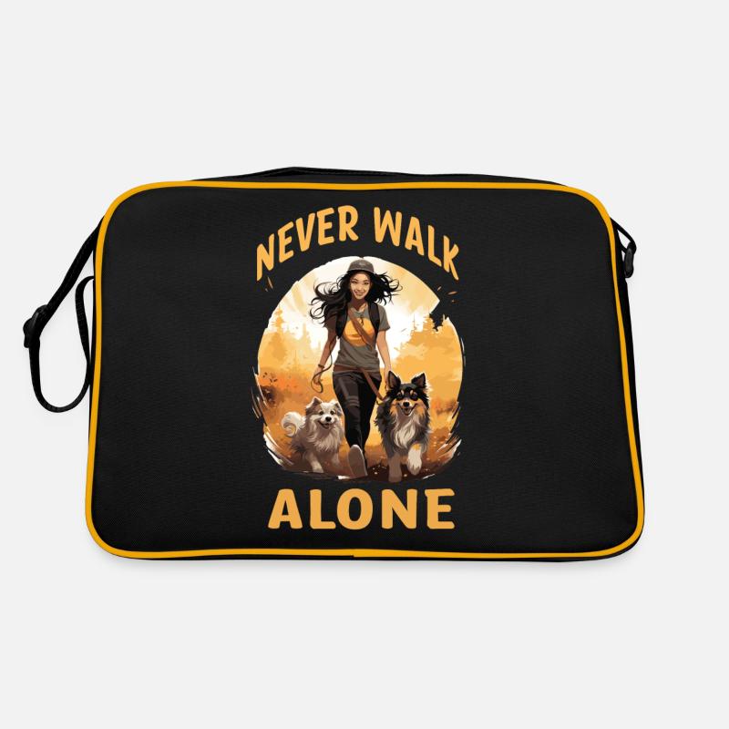 Never Walk Alone - Offizielles Hunde Gassi Shirt - Retro Tasche - Schwarz/Gold