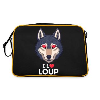Ich liebe Wolf - Retro Tasche - Schwarz/Gold - Hinten