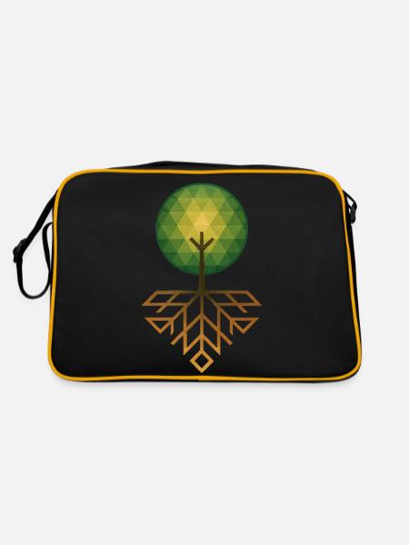 Abstract Tree with Geometric Roots – Symmet - Retro Bag - black/gold - Back