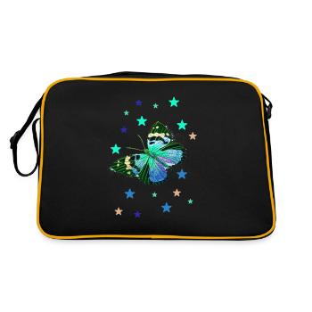 butterfly, stars, colorful, blue, butterfly - Retro Bag - black/gold - Back