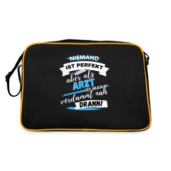 WITZIGER ARZT SPRUCH - LUSTIGE ÄRZTE DESIGN - Retro Tasche - Schwarz/Gold - Hinten
