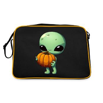 Green alien with Halloween pumpkin - Retro Bag - black/gold - Back