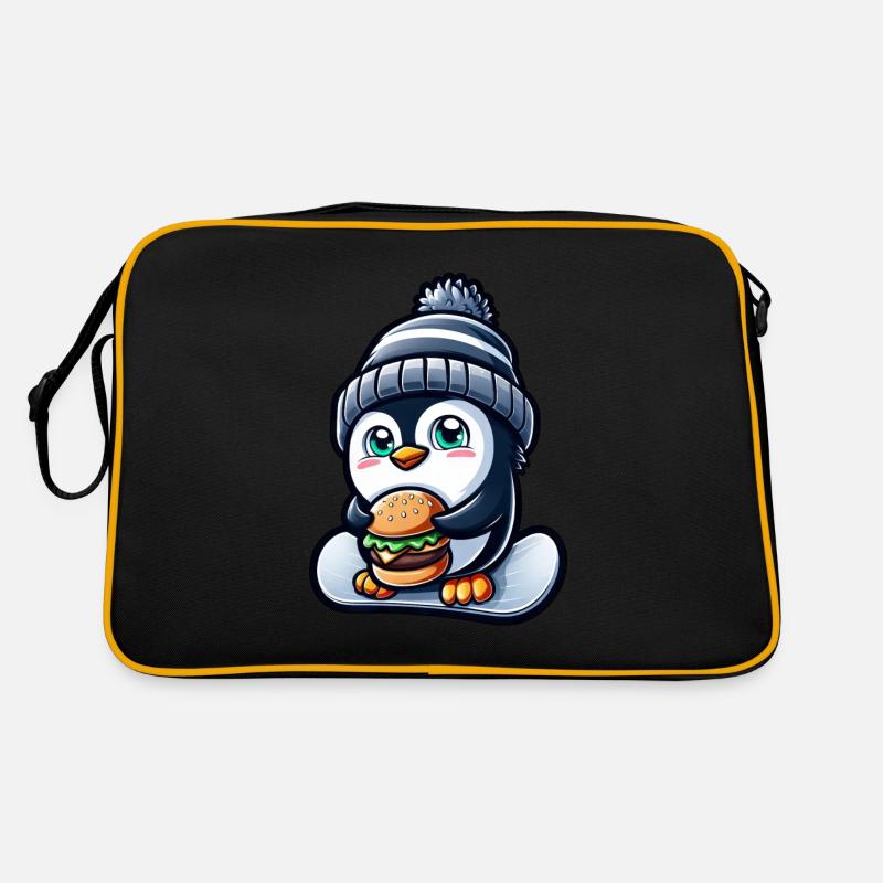 Pinguin Snowboard Cheeseburger Spaß Retro Tasche
