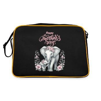 Mother's Love Elephant & Calf Floral Wreath - Retro Tasche - Schwarz/Gold - Hinten