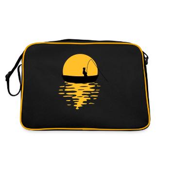 boat sun evening angler sport silhouette clipart h - Retro Bag - black/gold - Back