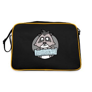 Raton laveur avec clavier / bureau / ordinateur nerd - Sac Retro - noir/or - Dos