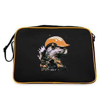 A marten as a construction worker with a yellow construction helmet - Retro Bag - black/gold - Back