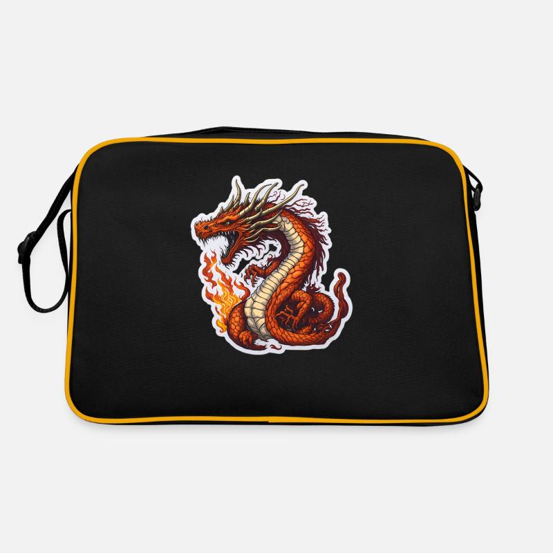 Drache Drachen Feuerdrache Cool - Retro Tasche - Schwarz/Gold