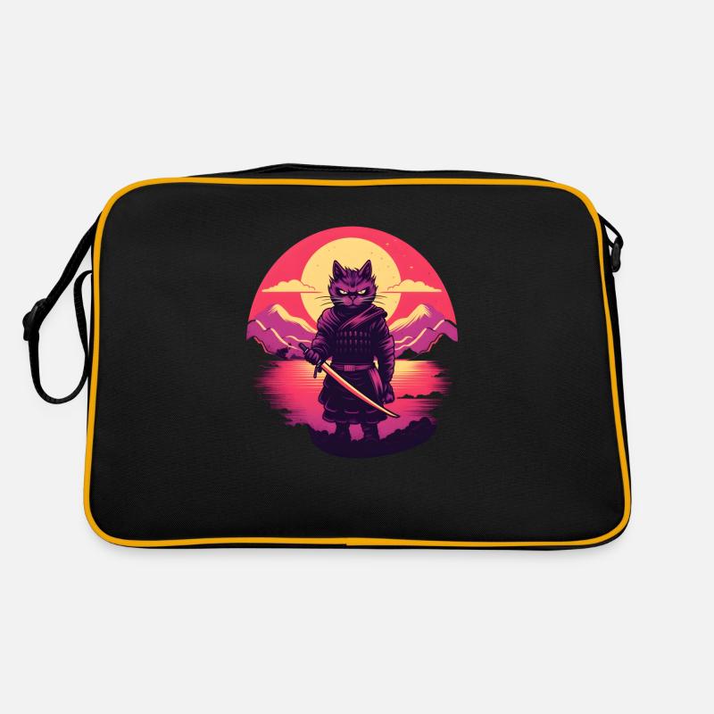 Synthwave samurai Cat Retro Tasche