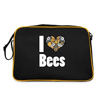 I Love Bees / Bienen / Honig / Nektar / Lieben - Retro Tasche - Schwarz/Gold - Hinten
