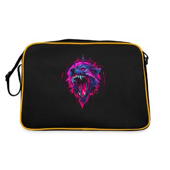 Synthwave Wolf - Retro Tasche - Schwarz/Gold - Hinten