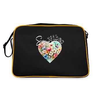 Spring Vibes - Blumen Herz Design - Retro Tasche - Schwarz/Gold - Hinten