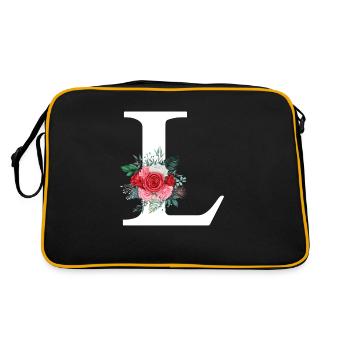 Roter Blumenbuchstabe L - Retro Tasche - Schwarz/Gold - Hinten