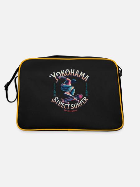 Yokohama Street Surfer - Skate like a Samurai - Retro Tasche - Schwarz/Gold - Hinten